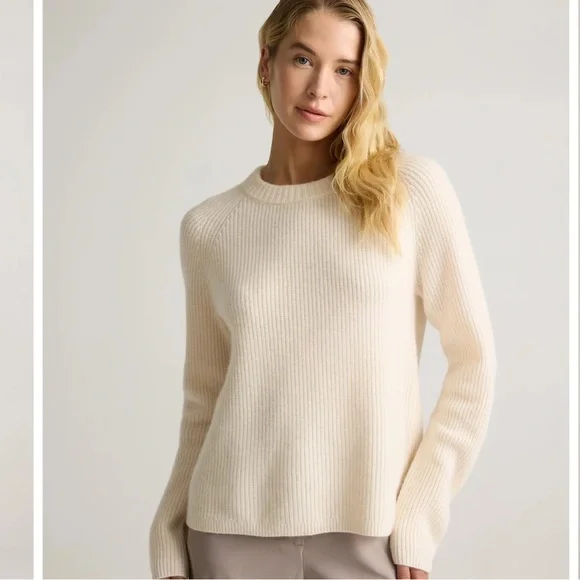 Quince Mongolian Cashmere Fisherman Crewneck Sweater Soft Ivory - Picture 8 of 13